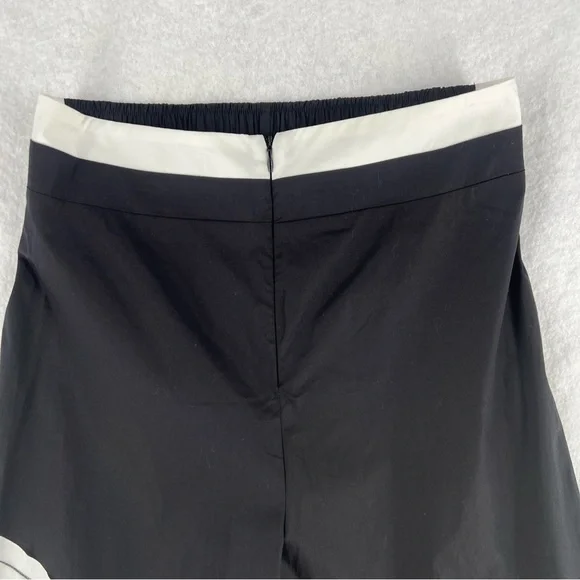 Ozai N Ku Wide Leg Pants Ribbon Appliqué Asymmetric Cutout Hem Zip Elastic Waist - Picture 3 of 16